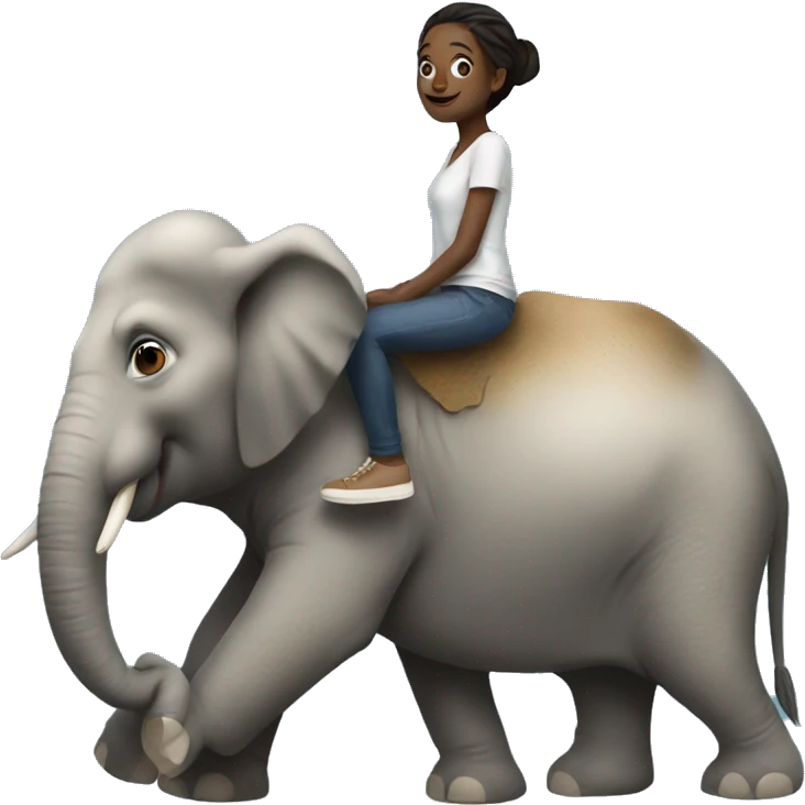 A young woman sitting on elephants trunk emoji