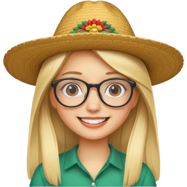 blonde girl with straight hair and glasses with a Mexican hat  emoji