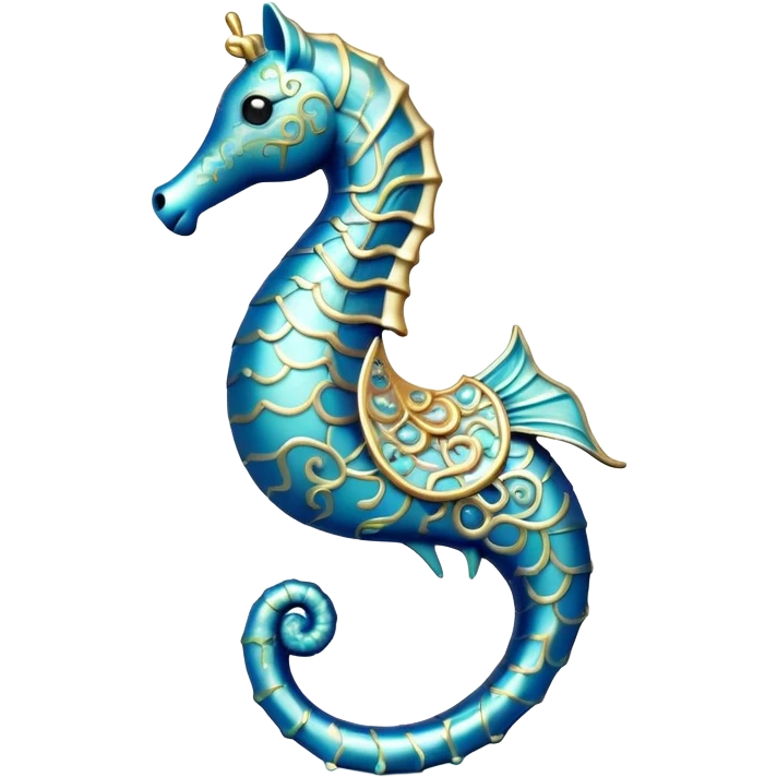 Cinematic Noble Sea Horse Portrait Emoji, Poised and elegant, with a delicate, upright body adorned with intricate, flowing patterns and a gracefully curled tail, with keen, expressive eyes, Simplified yet sharp and sophisticated features, highly detailed, glowing with a soft, aquatic luminescence, high shine, intelligent and refined, stylized with an air of ethereal marine grace, focused and poised, soft glowing outline, capturing the essence of a watchful and confident sea guardian that appears ready to drift out of the screen with effortless authority! emoji