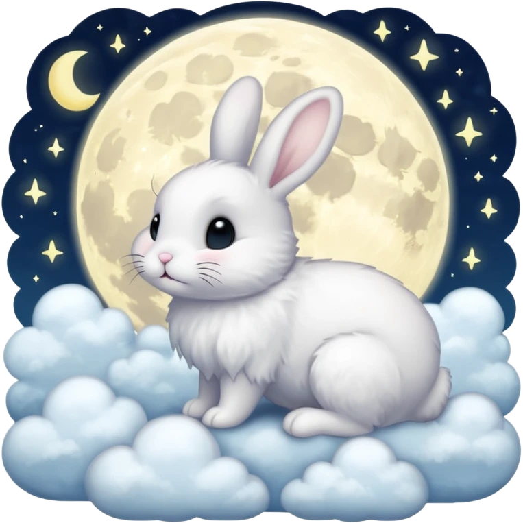 🐰☁️🌙 Dreamy bunny under the moon emoji