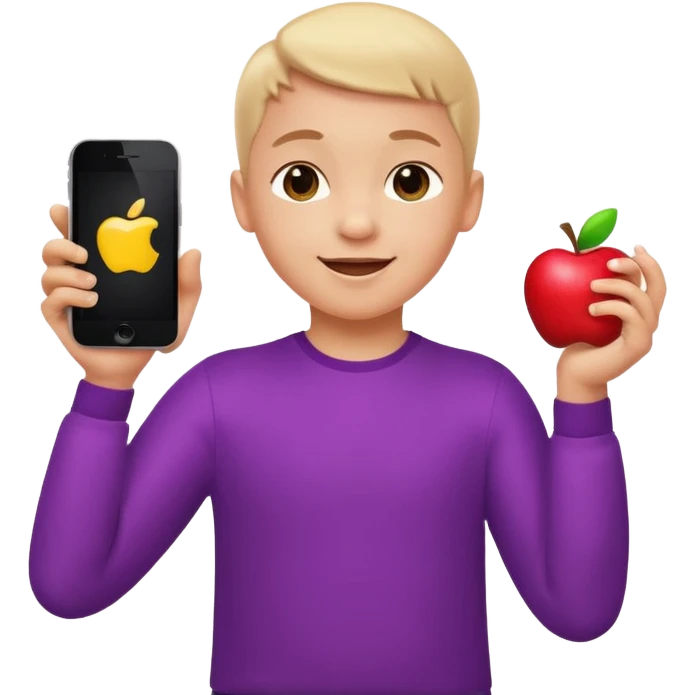 happy child dancing with a phone, arms crossed, apple style emoji emoji
