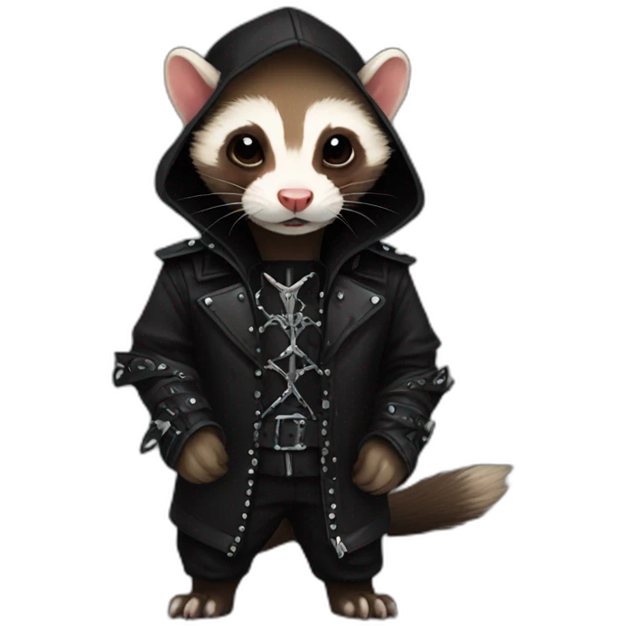 Red ferret wearing black gothic heavy metal clothing emoji