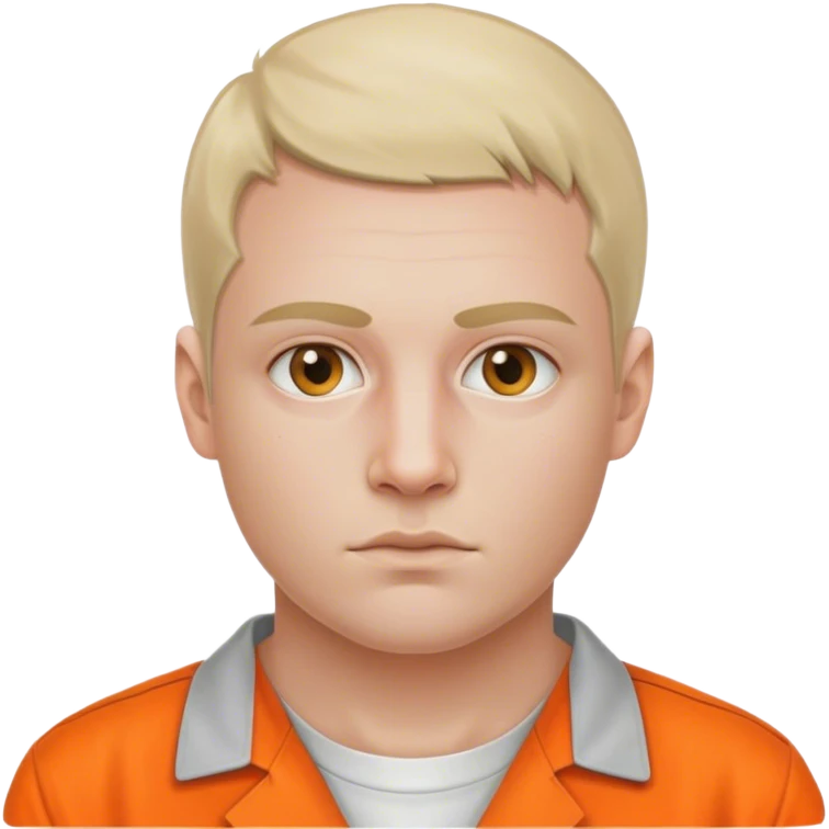 half portrait of white skin American prisoner in an orange uniform. very realistic and detailed emoji