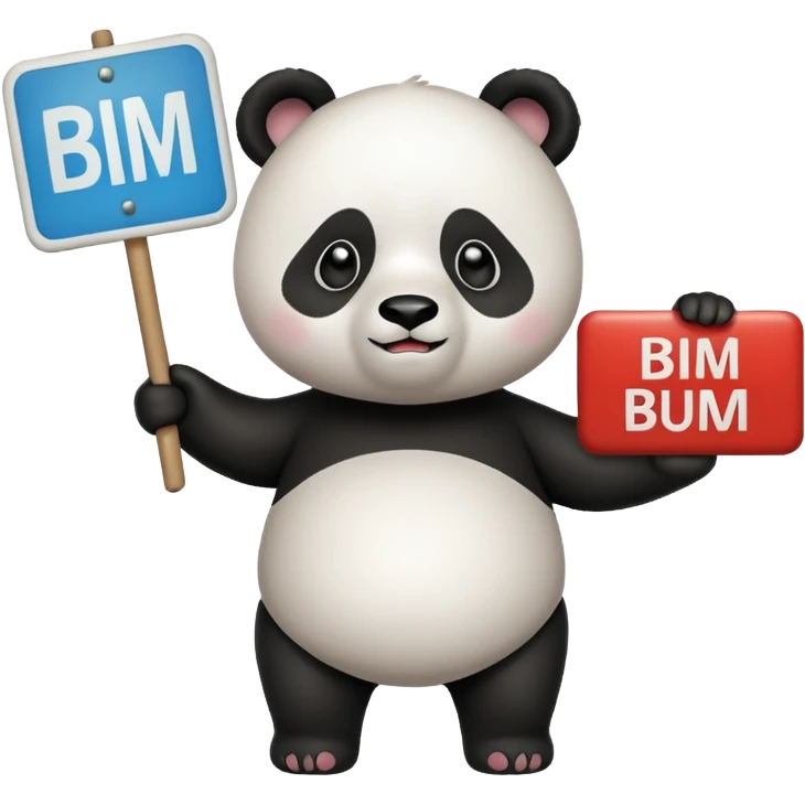 Panda con cartel que dice BIM BAM BUM emoji