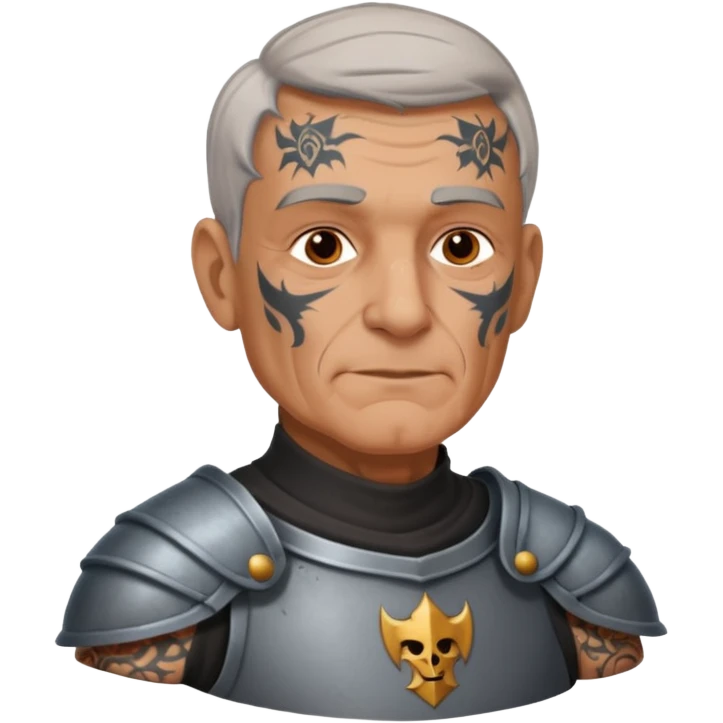 elderly tattooed knight, tattooed shoulder emoji