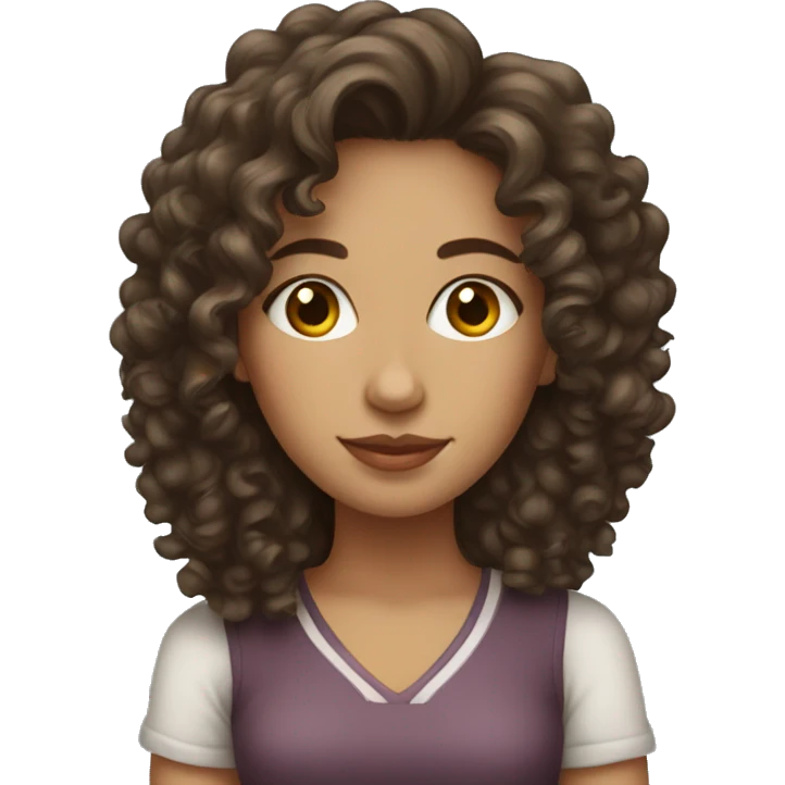Brunette, curly girl with iced tea emoji