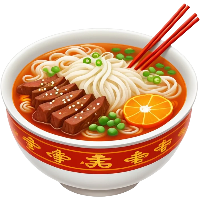 Jiangxi Rice Noodles with spicy beef soup, simplified emoji style with bold outlines and bright colors, cartoon style southern Chinese Fen specialty emoji