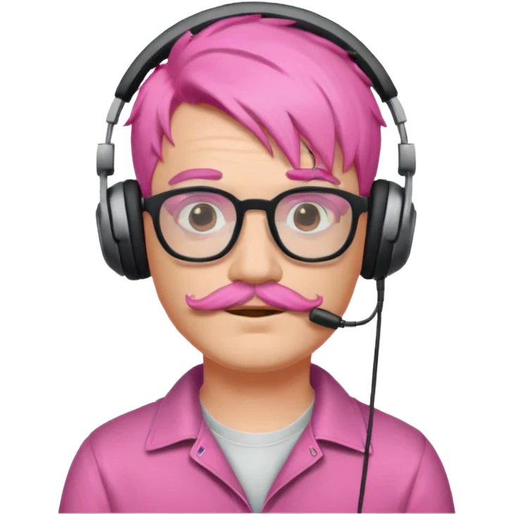 headphone and spectacles, mustached pink hair man, music emoji