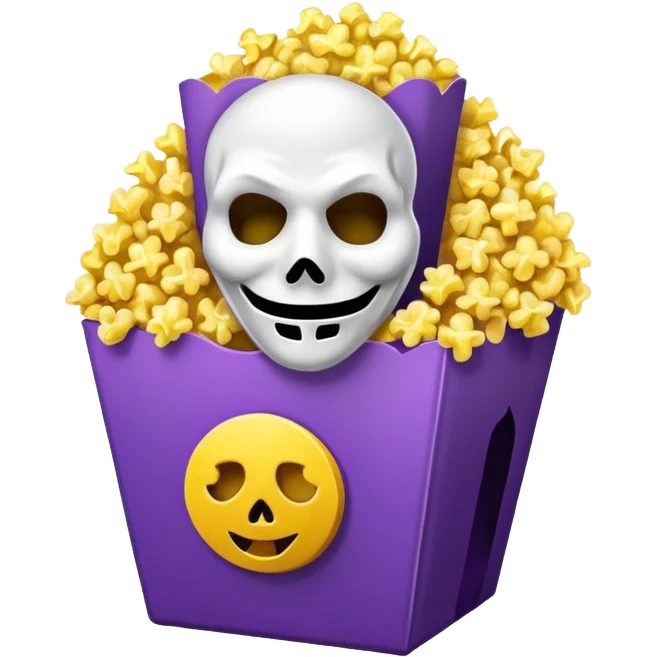 Glitter purple and yellow popcorn with ghostface mask in packaging emoji