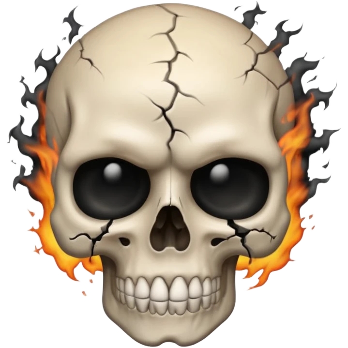 iOS style emoji, dark fantasy skull, cracks, black smoke from eyes, soft light, stylized emoji
