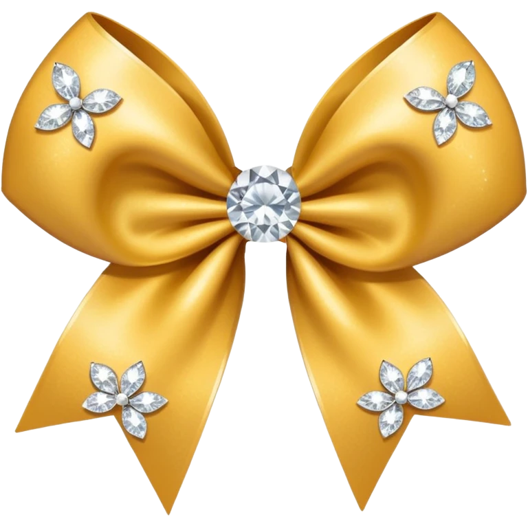 A diamonted cheer bow in gold just diamonte in middle tiny ones emoji