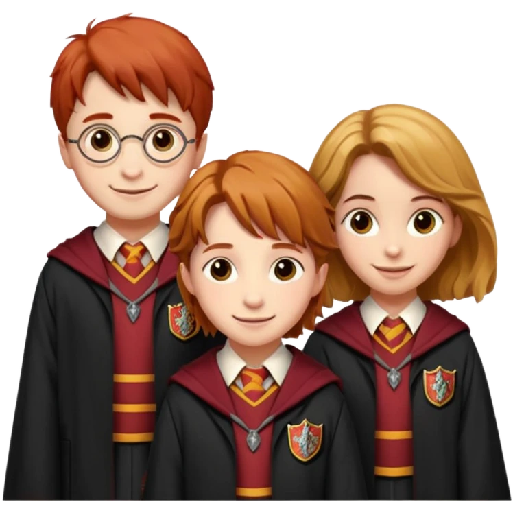 harry potter, ronald weasley and hermione granger in gryfinndor uniform emoji