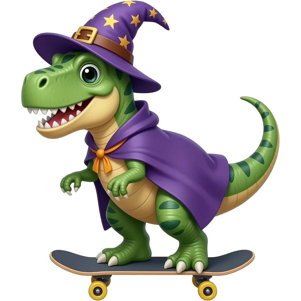 dinosaur wizard riding a skateboard emoji