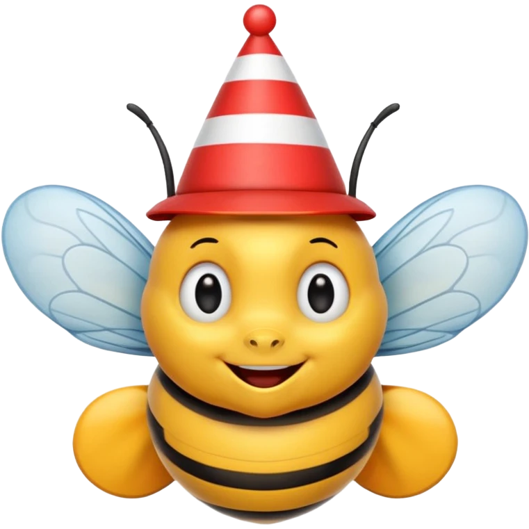Bees with red Birthday Hat, Happy bee with striped party hat emoji