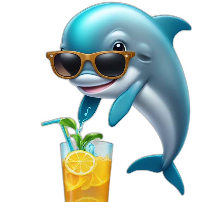 dolphin with sunglasses and a drink emoji