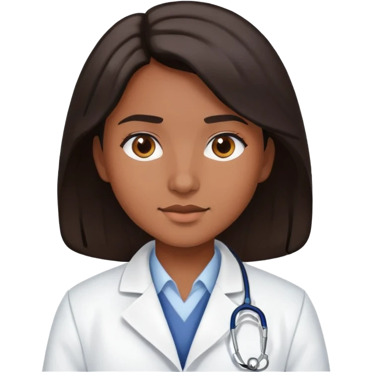 young doctor with dark hair and brown skin wearing a white coat emoji