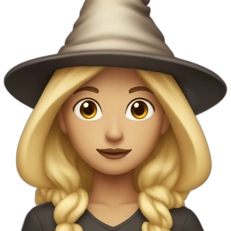 blonde with brown eyes, with a witch hat on her head emoji
