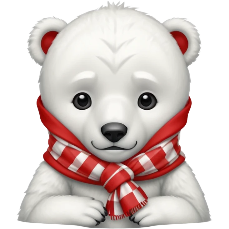 baby Polar Bear, sad, wearing red Checkered Triangle scarf emoji