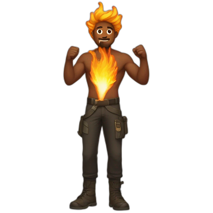 man has a fire power to his hands and body emoji