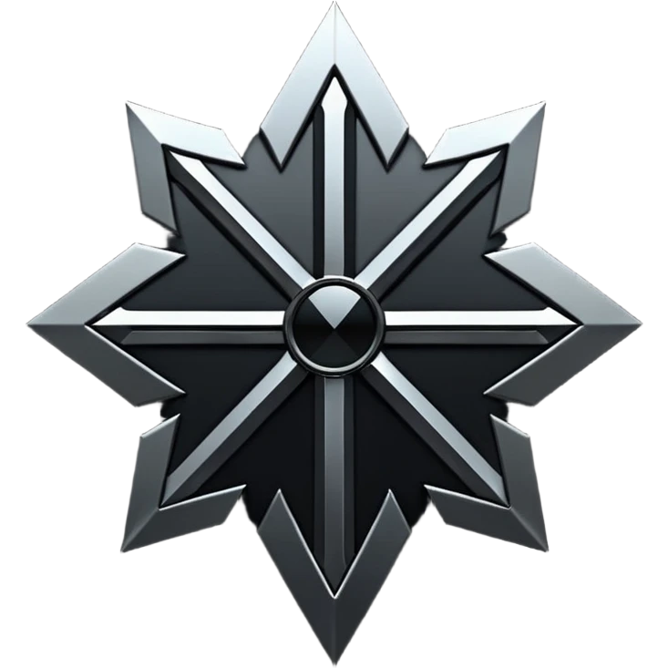 Emoji, dark futuristic cross, symmetrical geometric shape, black metal, gothic cyber aesthetic, minimal flat design, sharp edges, centered, transparent background do not use any other colors but metal and black emoji