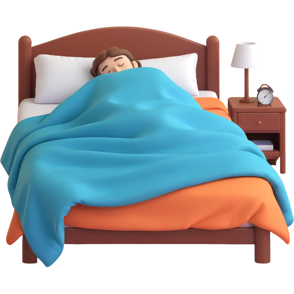cozy sleep scene with someone sleeping under a blanket on a bed, face not visible, focus on blanket and cozy atmosphere emoji