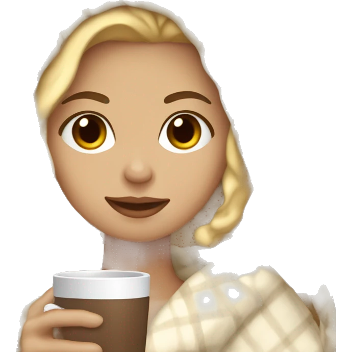 Light-skinned Blonde Girl wrapped in a blanket with a cup of cocoa emoji