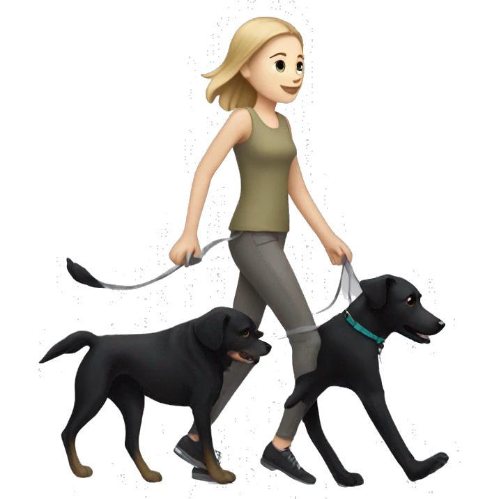 White Girl walk with a black dog emoji