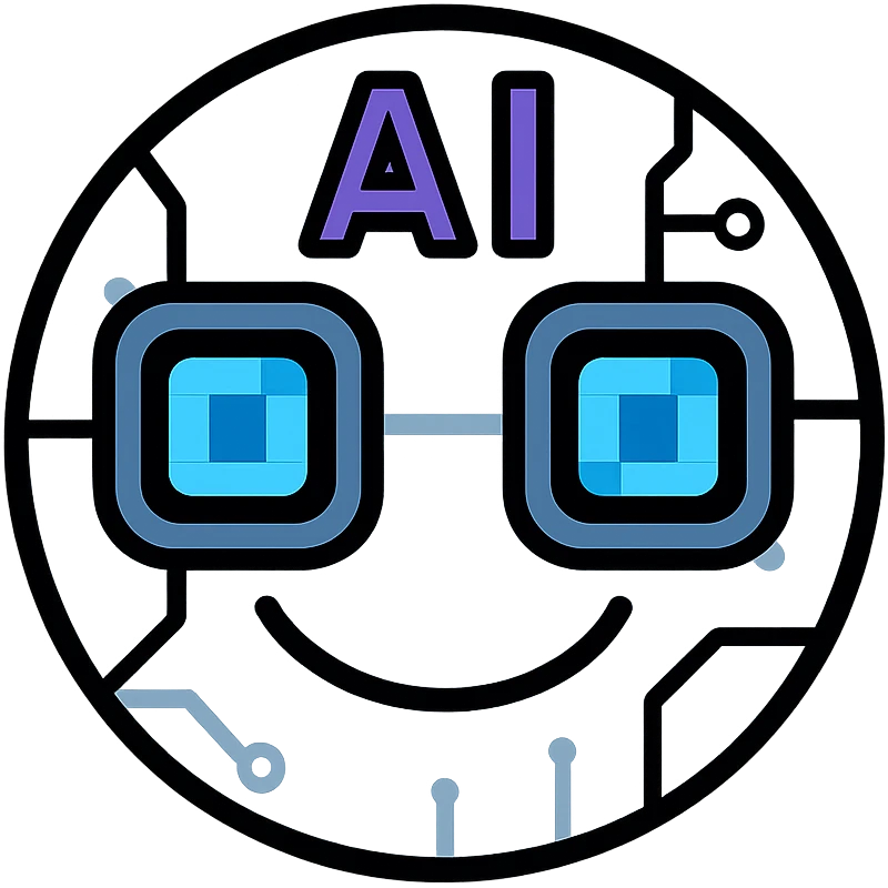Make the smiley AI emoji look more robotic, with metallic features, digital eyes, and subtle circuitry, keep the color outline icon style, with no background emoji
