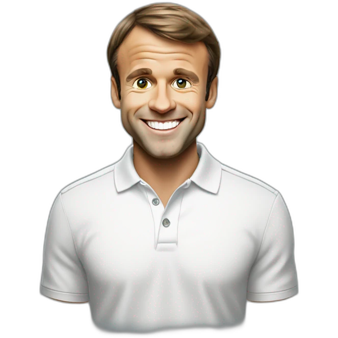 emmanuel macron big smile wearing polo darker hair emoji