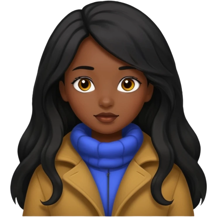 Siyah uzun saçlı ceket giyen esmerimsi kız emoji