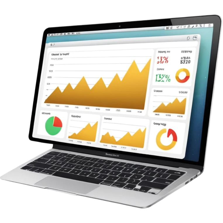 golden increasing charts in online shop admin dashboard on mac book screen emoji