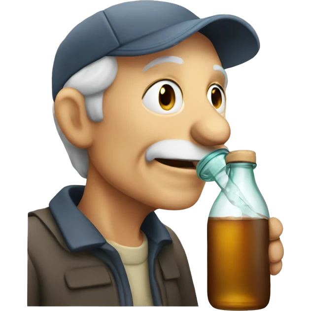 Old man drinking out of a glass bottle emoji