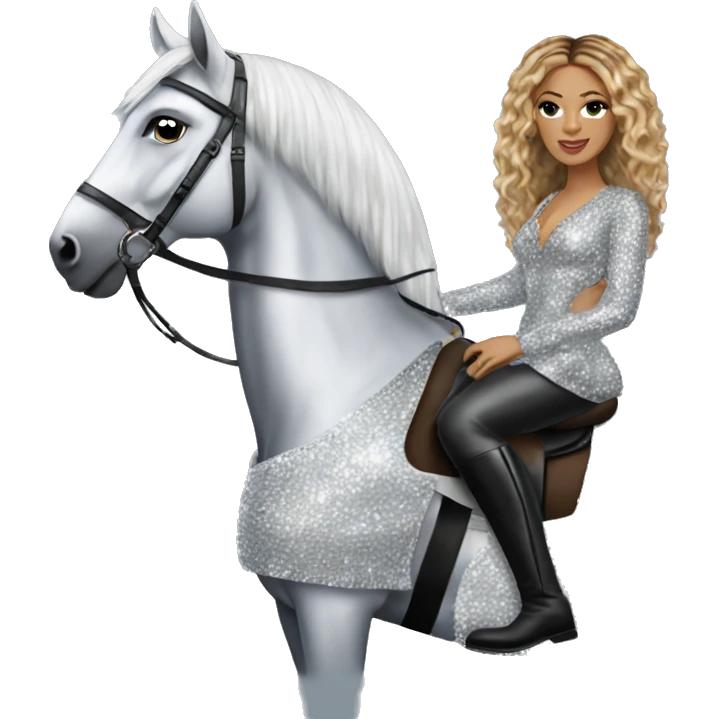 beyonce wearing silver crystal leopard riding silver sparkly horse emoji