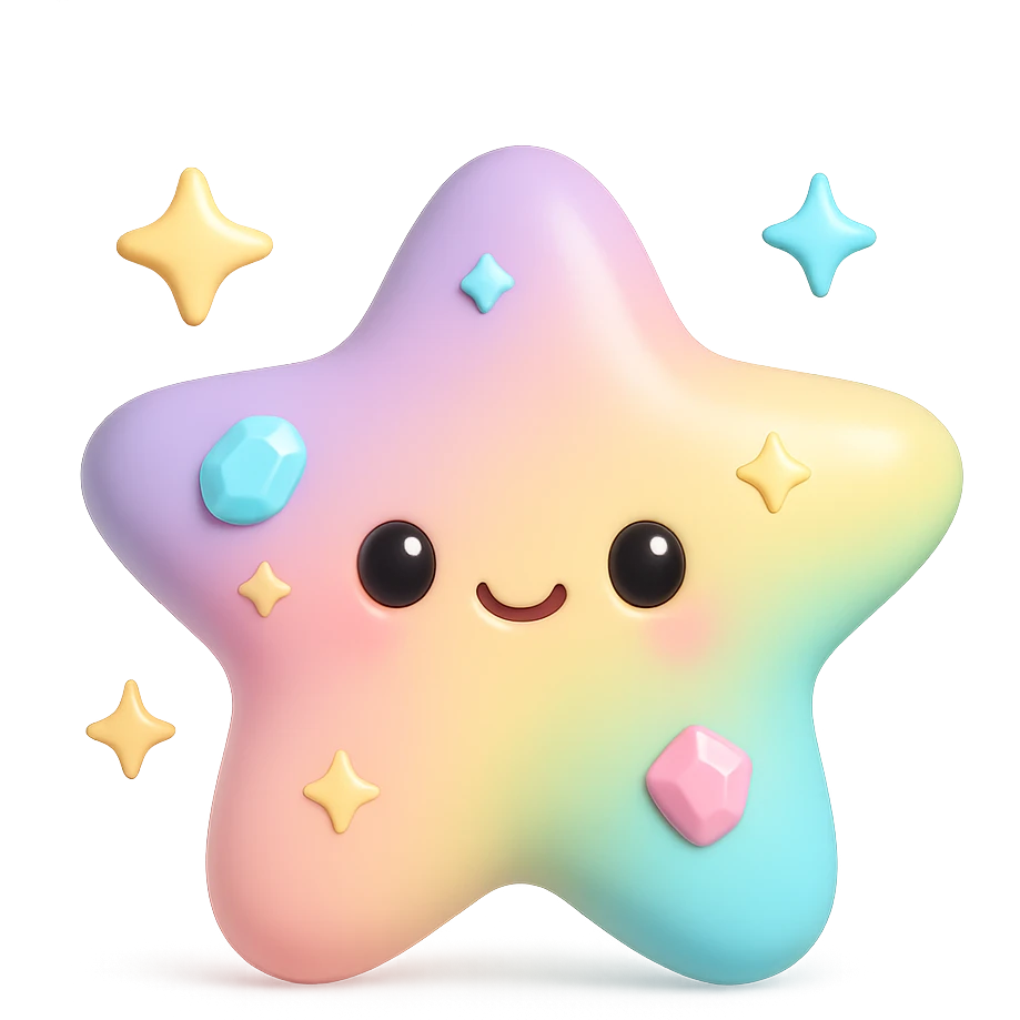 sea star, rainbow pastel colors, extra gems and sparkles, adorable face, 3D effect emoji