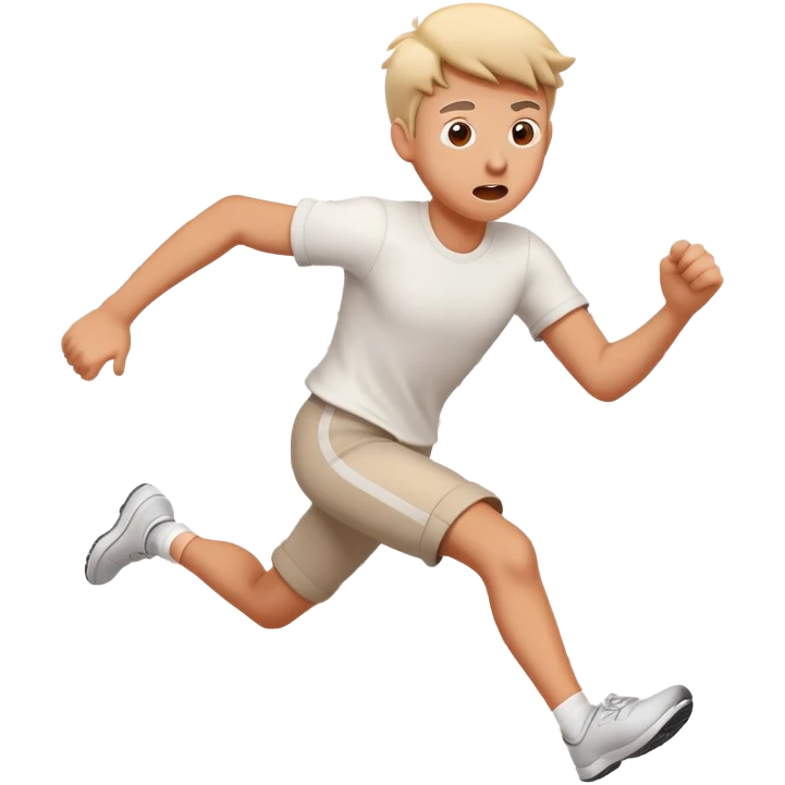 Character running for their life with panic expression, motion lines behind emoji