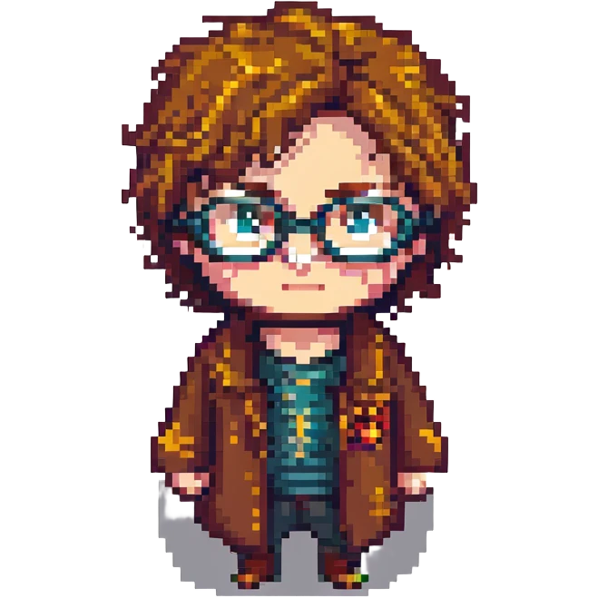 pixel art style Harry Potter character with glasses and lightning scar emoji