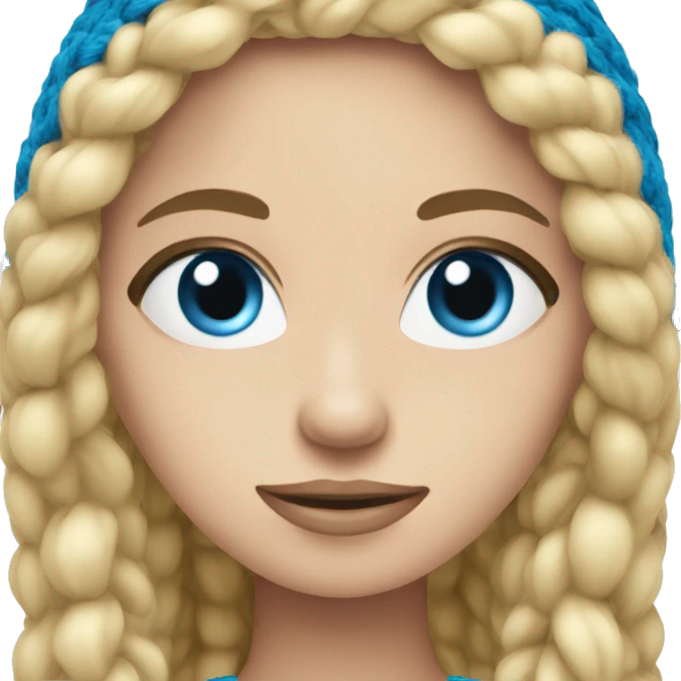 Blonde woman crocheting with straight hair blue eyes  emoji