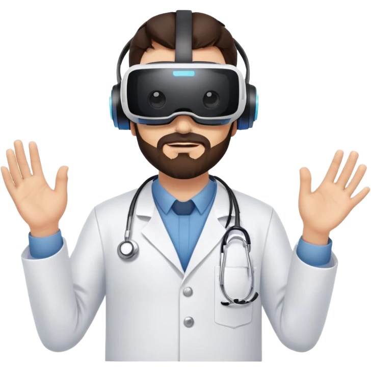 man doctor with dark brown hair and beard wearing virtual reality headset emoji