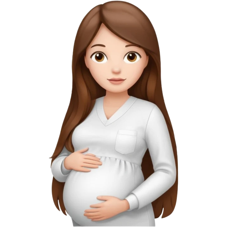 
"Pregnant woman with long brown hair and fair skin wearing a cosmetologist  white uniform."


 emoji