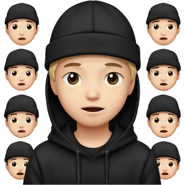 Criei um emoji utilizando boné preto e moletom preto com várias expressões  emoji