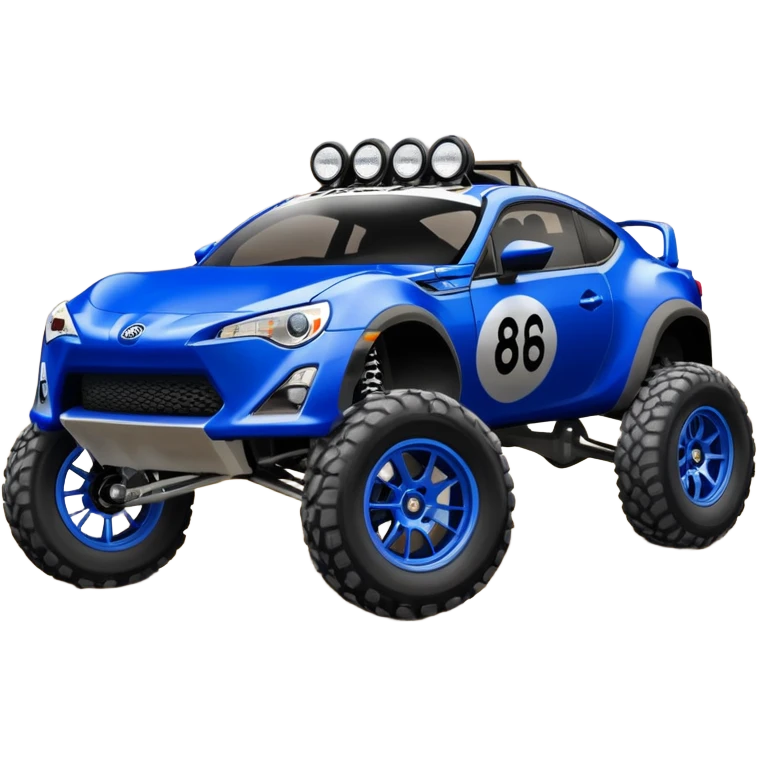 2013 scion fr-s ultramarine off road 4wd monster Baja dessert stadium racer number 86 with large fancy silver wheels and long travel suspension  emoji