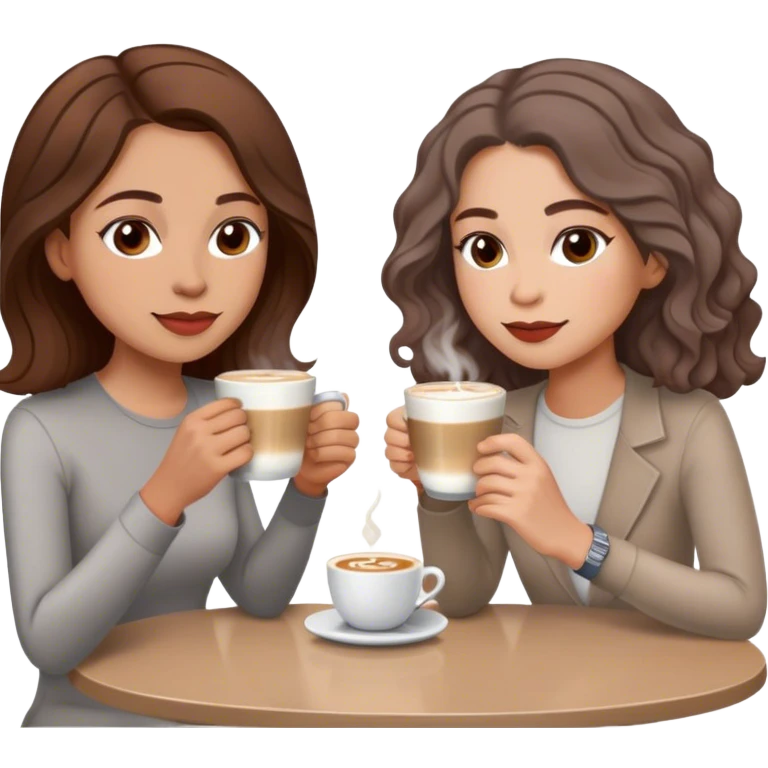 puerto rican woman light skin with shoulder-length, wavy, brown hair drinking latte with pale jewish woman with short, red gray, straight hair drinking espresso at table emoji