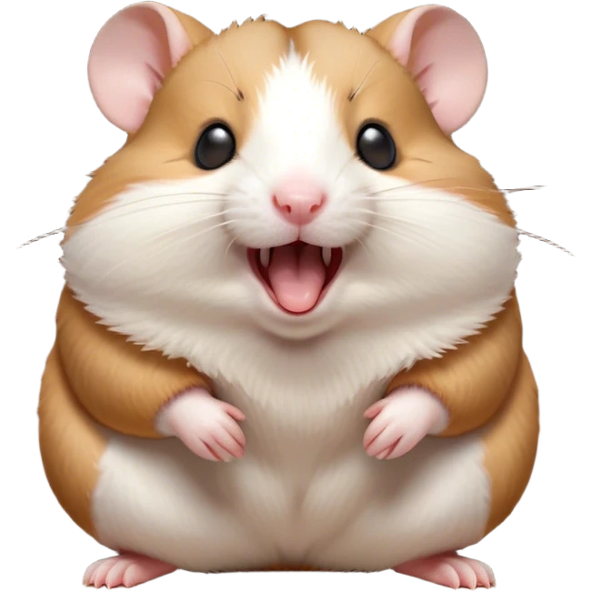 Cinematic Cute Yawning Brown and White Banded Hamster Portrait Emoji, Head tilted slightly with a dramatic, wide-open yawn, revealing a soft, banded fur of brown and white with tiny droopy ears, round dark eyes barely open in drowsy contentment, Simplified yet irresistibly adorable features, highly detailed, glowing with a soft, cozy glow, high shine, relaxed yet expressive, stylized with a touch of whimsy, bright and endearing, soft glowing outline, capturing the essence of a sleepy yet affectionate hamster, so drowsy it feels like it could stretch out of the screen and curl up for a nap! emoji