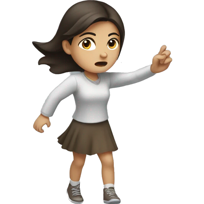 Brunette girl reaching forward while angry emoji