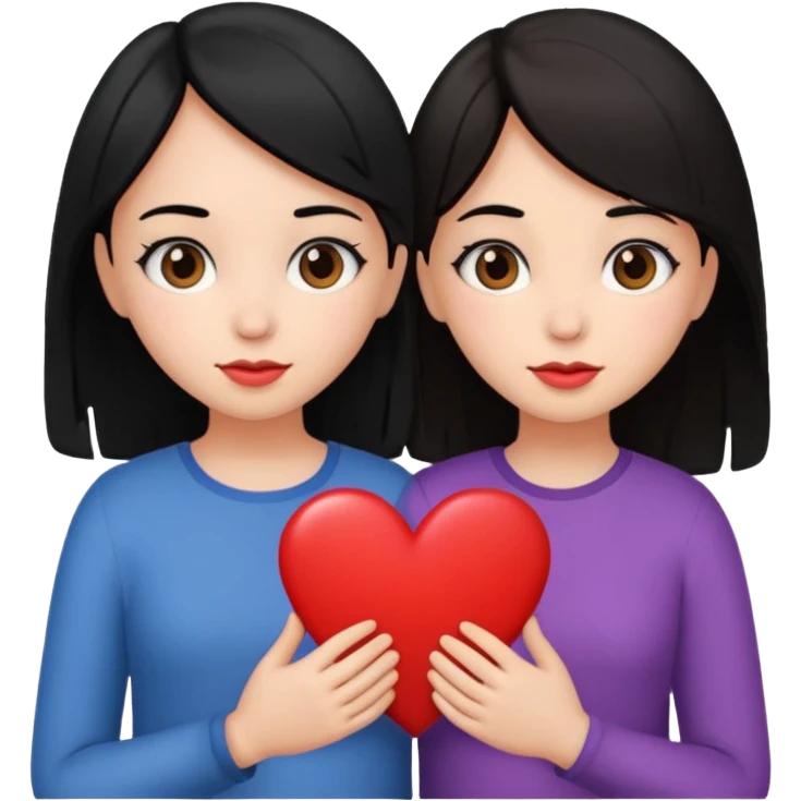2 girls that have a heart one hair black the other brown  emoji