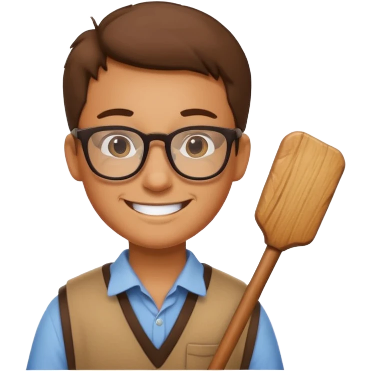 A cartoon character teaching with stick emoji