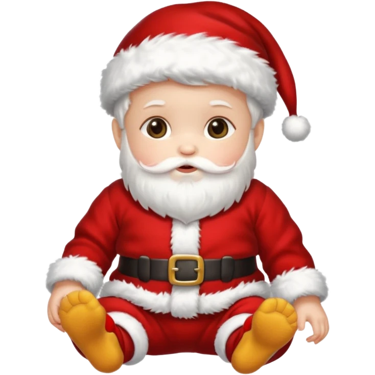 a baby wearing santa clothes and cute fluffy shoes emoji