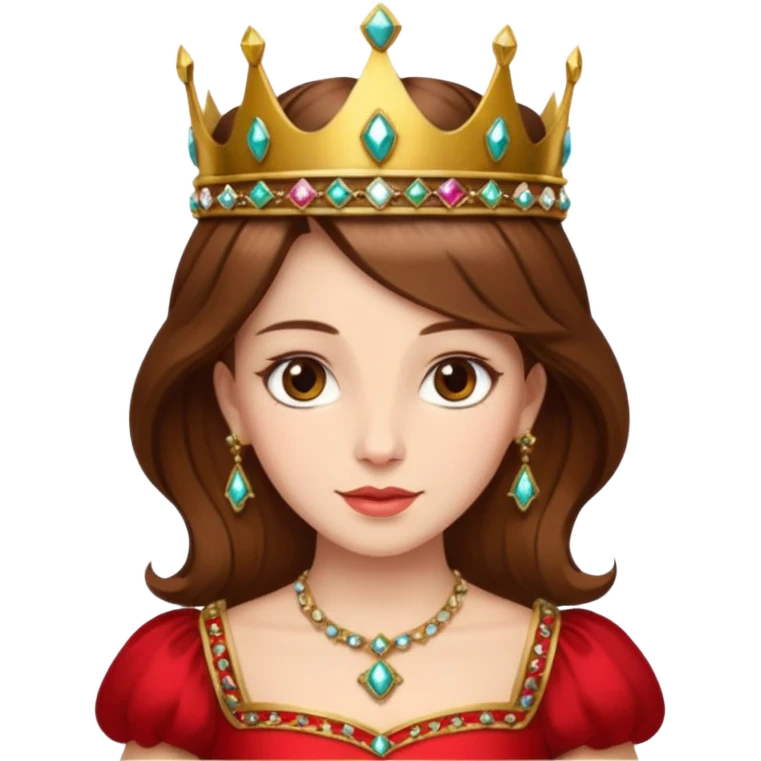 Renaissance lady – brown hair in jeweled crown, red dress with gold trim emoji
