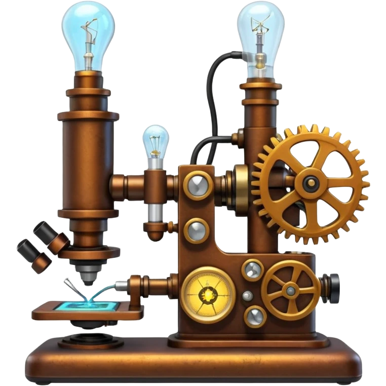 science, chemicals, mechanical gears, steampunk, electronics, electric wires, light bulbs, resistors, ic, physics, microscope, nuclear model, radioactivity emoji
