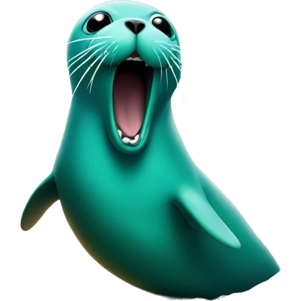 teal-coloured seal in front of explosion emoji
